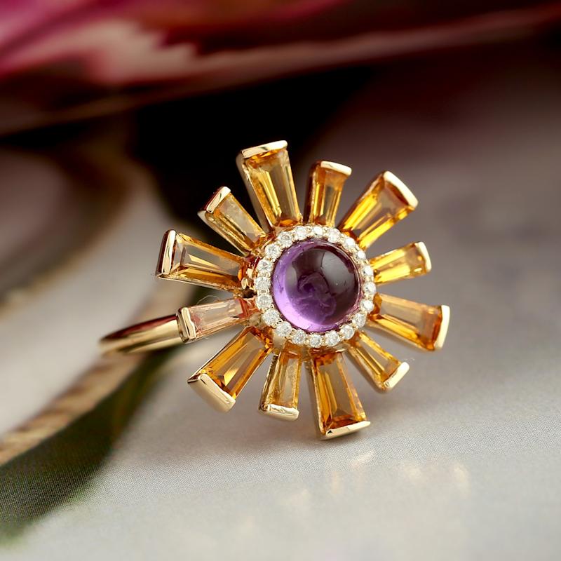 Thumbnail of Amethyst & Citrine Sunburst Diamond Ring in 18K Yellow Gold image