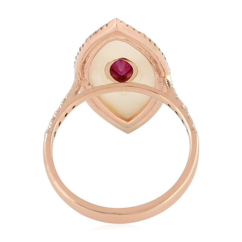 Thumbnail of 18K Rose Gold Mother Of Pearl, Ruby & Diamond Marquise Ring image