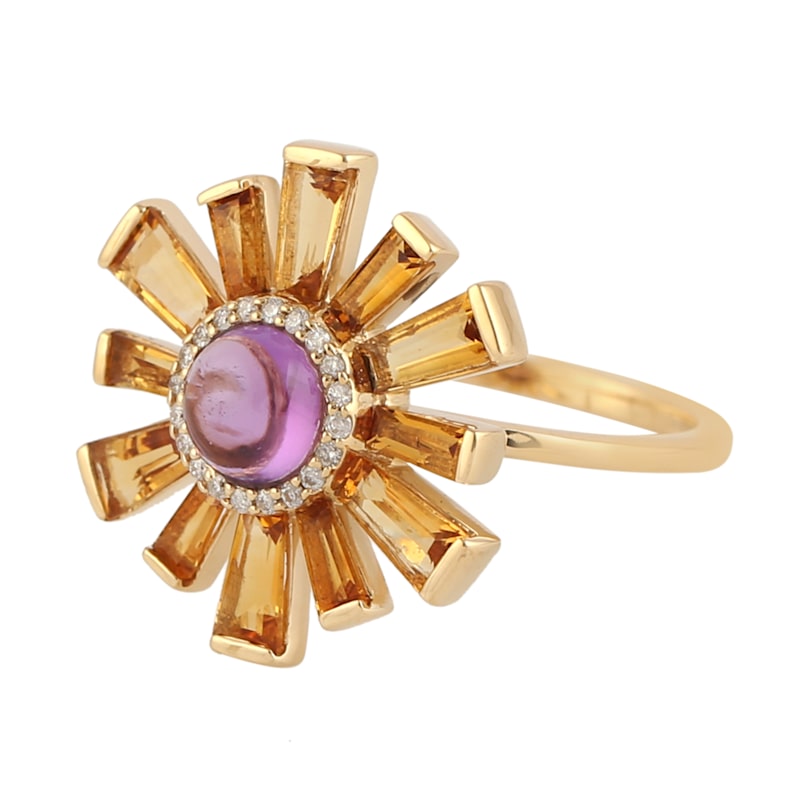 Thumbnail of Amethyst & Citrine Sunburst Diamond Ring in 18K Yellow Gold image