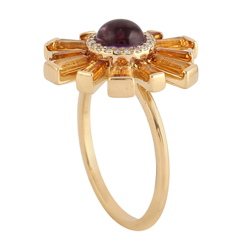 Thumbnail of Amethyst & Citrine Sunburst Diamond Ring in 18K Yellow Gold image
