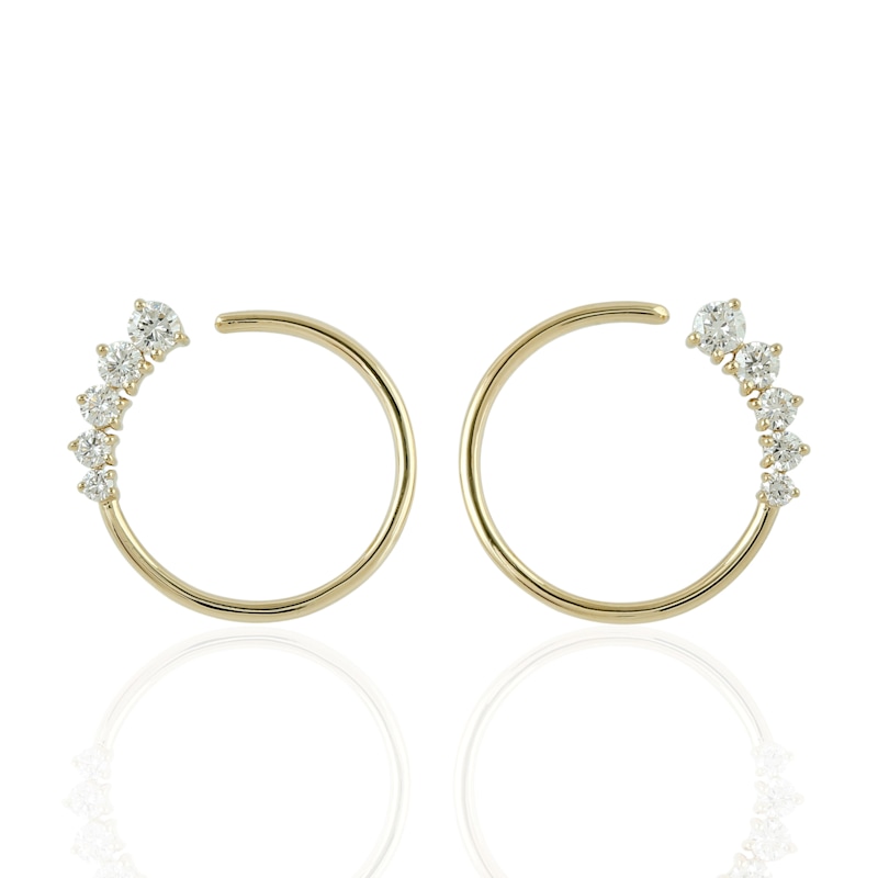 Thumbnail of Diamond Open Hoop Earrings in 18K Yellow Gold image