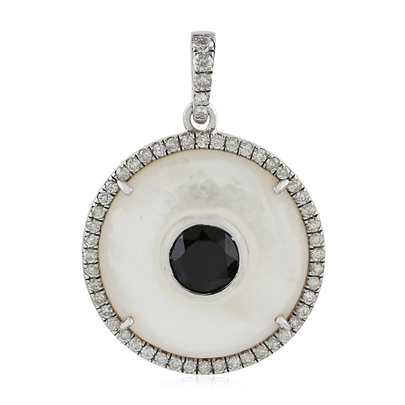 Thumbnail of 18K White Gold Mother Of Pearl, Black Spinel & Diamond Disc Pendant image