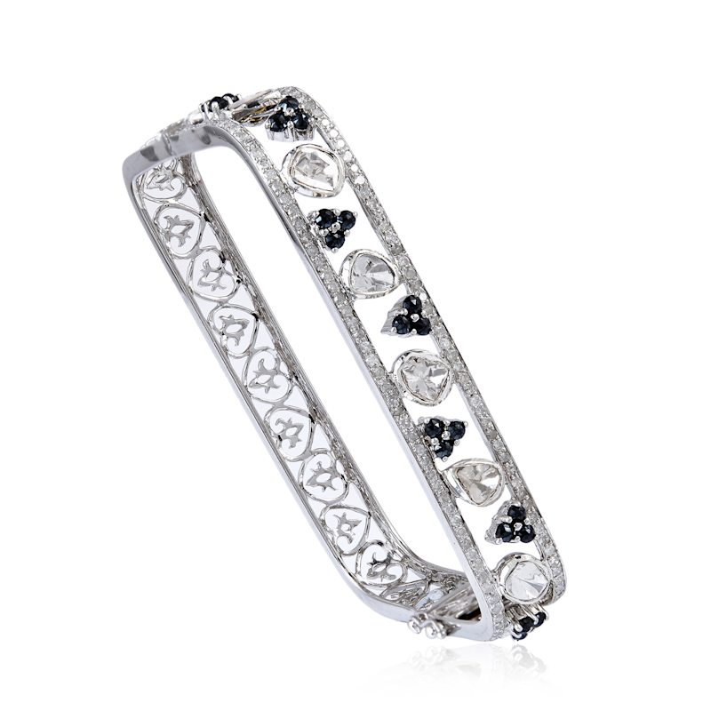 Thumbnail of 18K White Gold & Silver, Diamond & Spinel Bangle Bracelet image