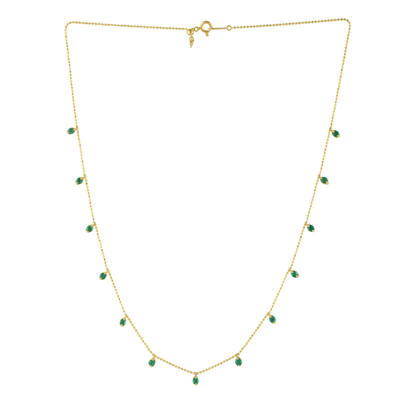 Thumbnail of 18K Yellow Gold Emerald Gemstone Station Necklace image