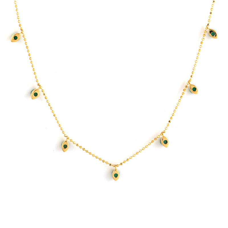 Thumbnail of 18K Yellow Gold Emerald Gemstone Station Necklace image