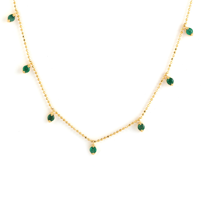 Thumbnail of 18K Yellow Gold Emerald Gemstone Station Necklace image