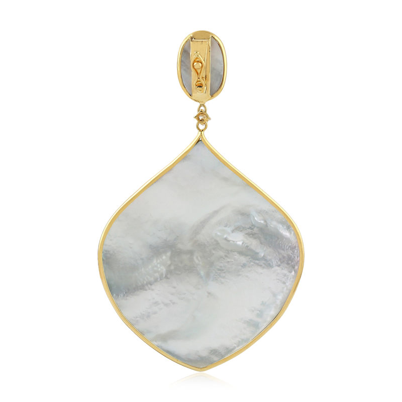 Thumbnail of 18K Yellow Gold Mother Of Pearl, Diamond & Enamel Lovebirds Drop Pendant image