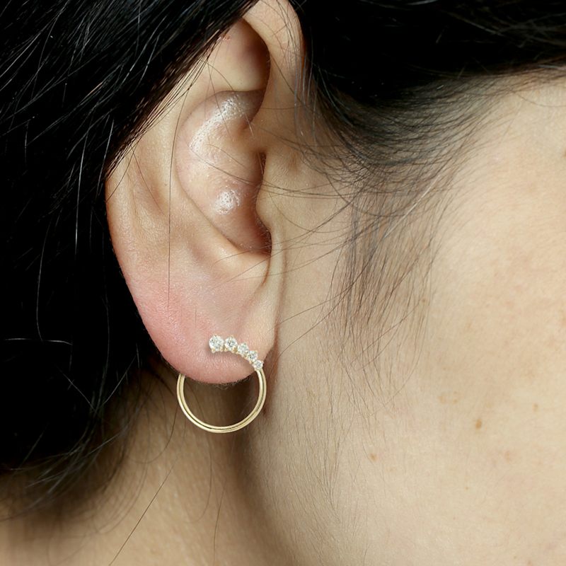 Thumbnail of Diamond Open Hoop Earrings in 18K Yellow Gold image