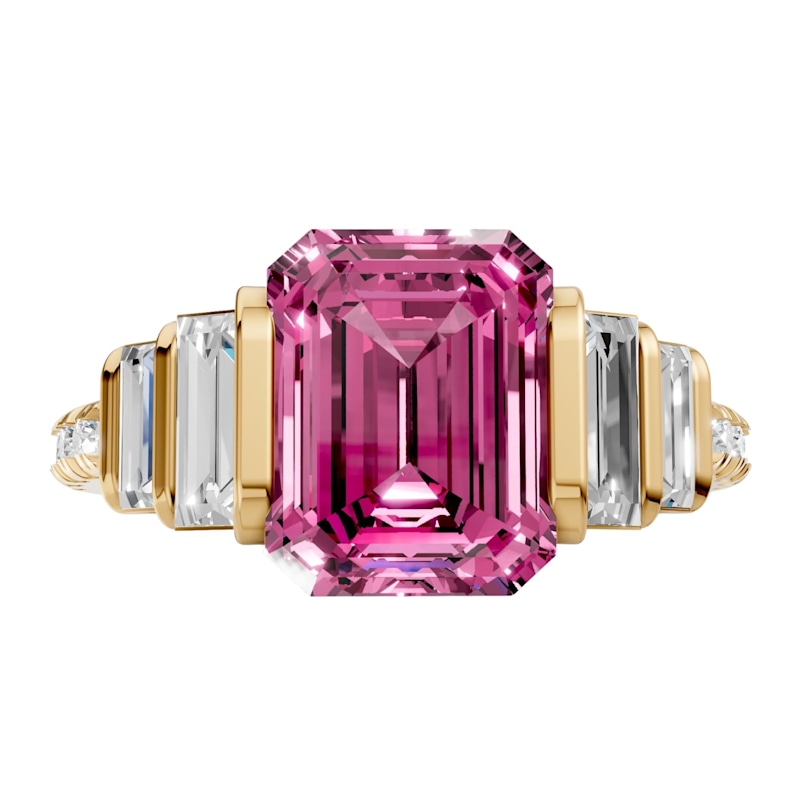 2.81 Ct Pink Emerald Cut Lab Grown Diamond Engagement Ring In 10K Yellow Gold by Aya Fine Jewelry