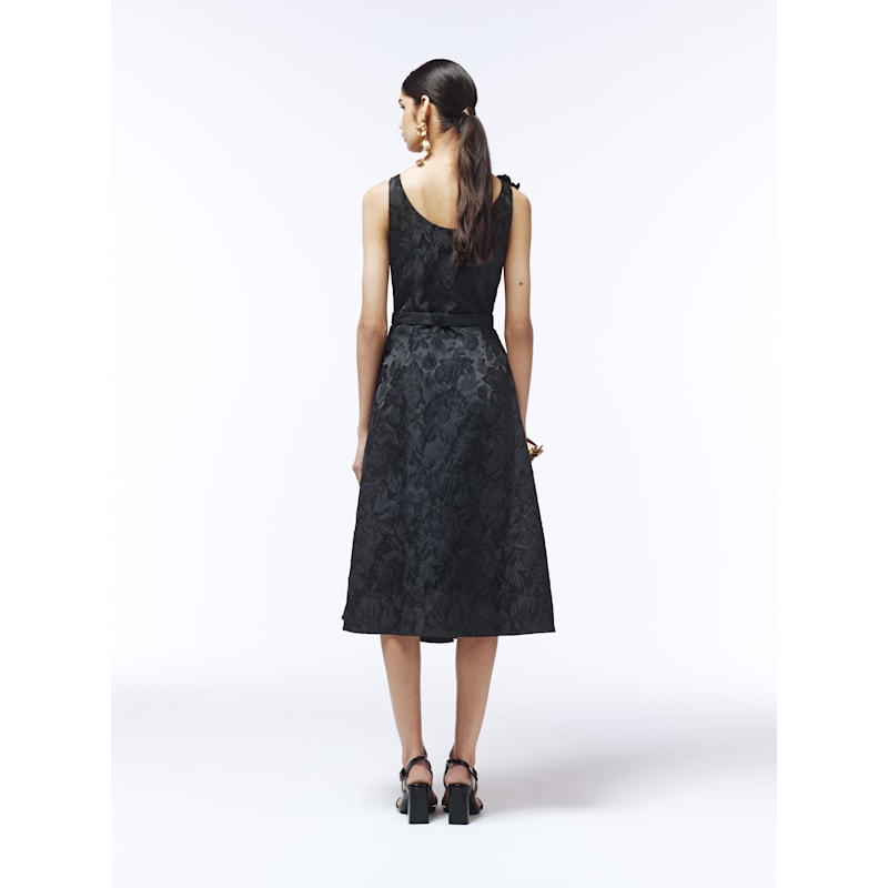 Sour Figs Floral Jacquard Fit and Flare Midi Dress - Black