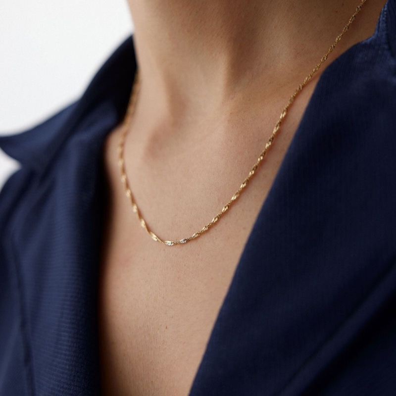 Thumbnail of 9Ct Solid Gold Twisted Singapore Chain Necklace image