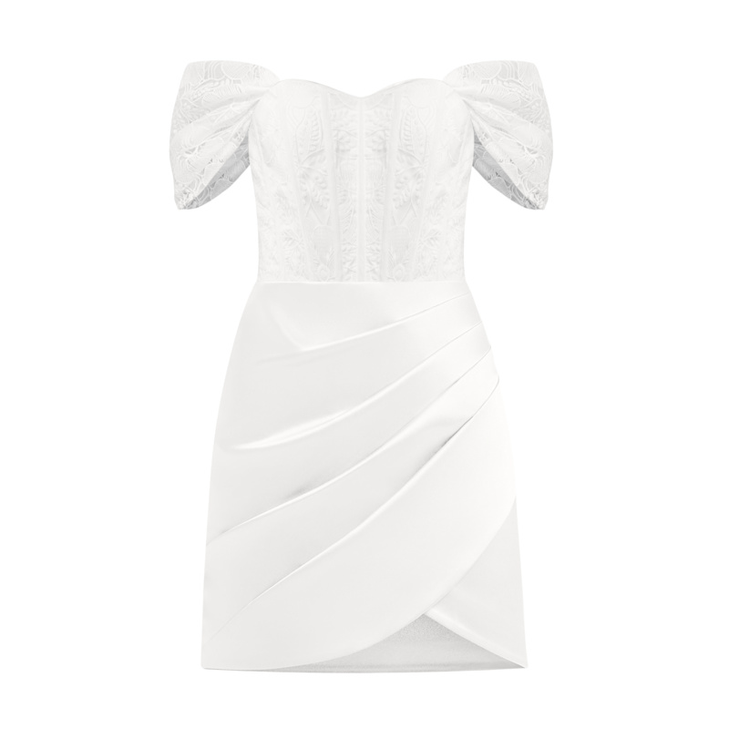 slim fit dress slacks Off-The-Shoulder Long White Wedding Dress with Train Off White / 8 main image 1