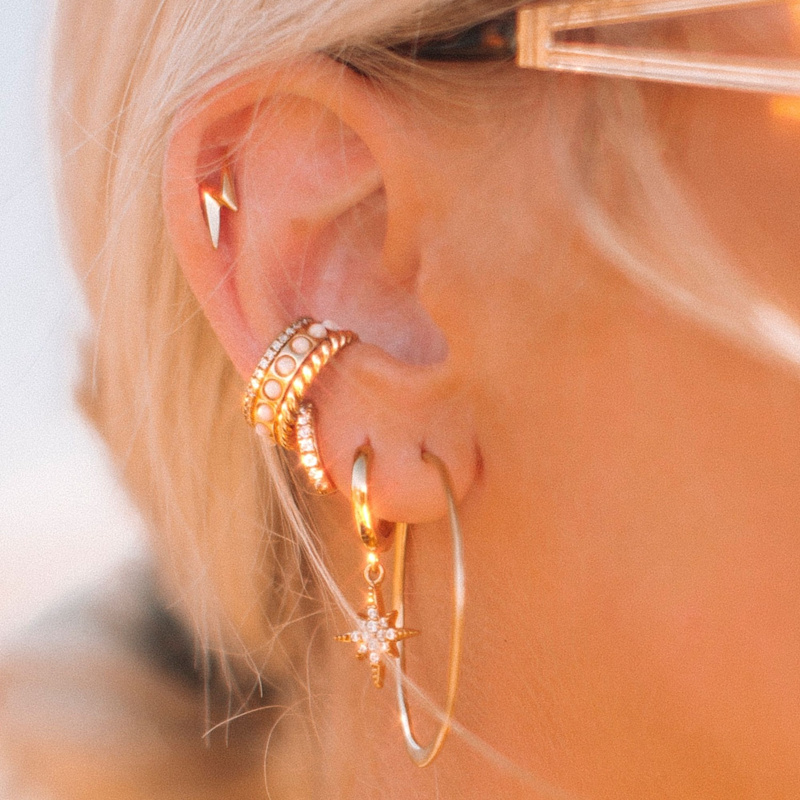 Thumbnail of Gold Starburst Hoop Earrings image