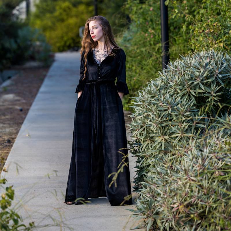 Black Velvet Dressing Gown Jennafer Grace Wolf Badger