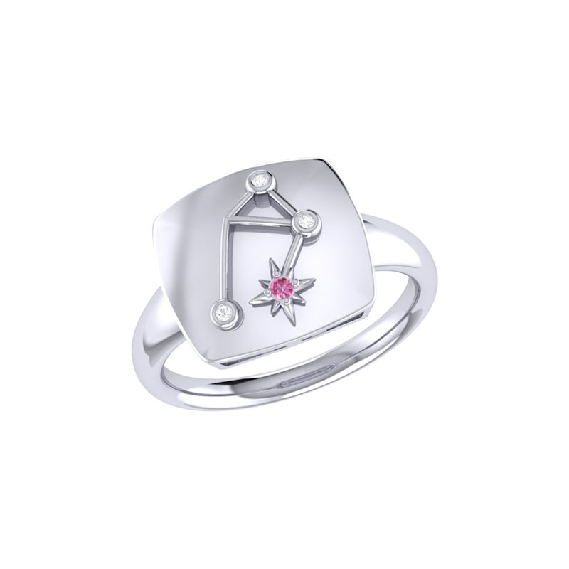 Libra Scales Pink Tourmaline Diamond Constellation Signet Ring