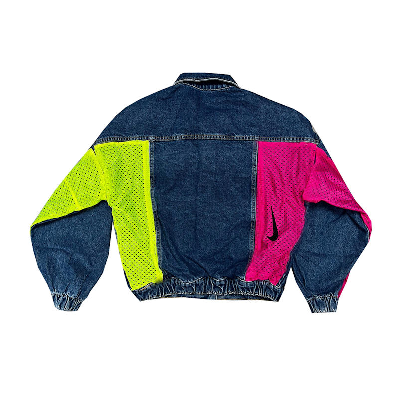 Thumbnail of Navy Denim Jacket With Neon Pink & Yellow Nike Mesh image