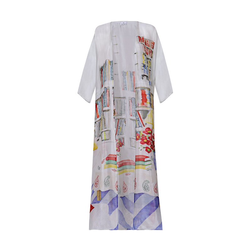 Thumbnail of Abode Artistic Bookshelf Kimono Dress - Library Print image