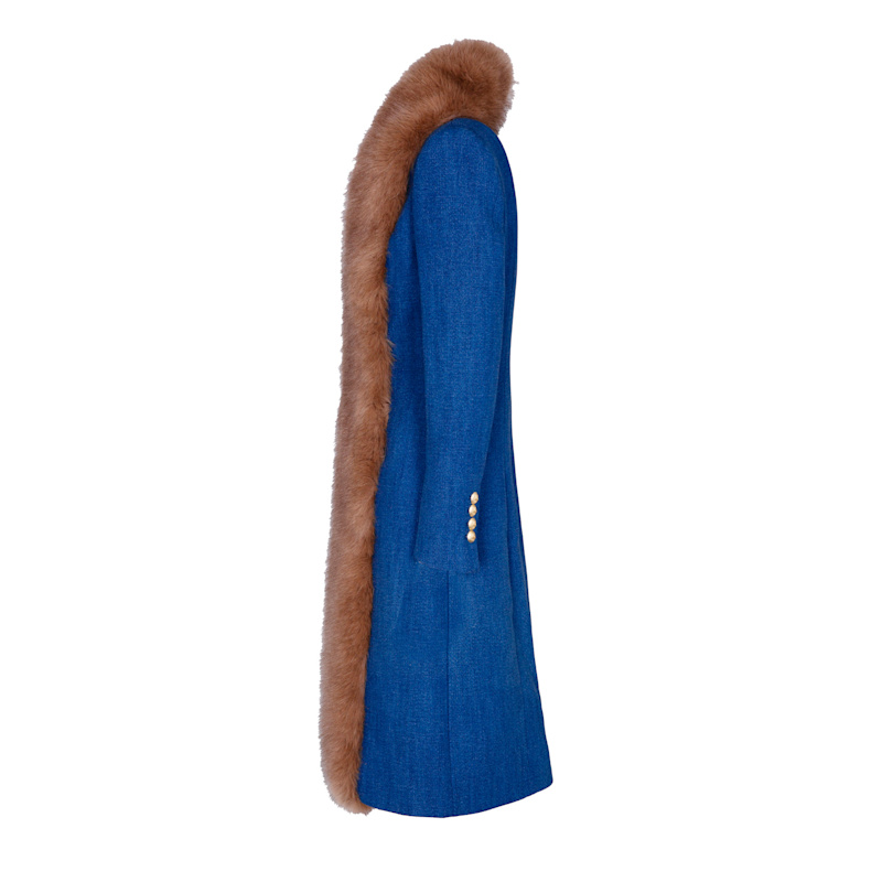 Thumbnail of Sapphire Blue Faux Fur Structured Long Coat image