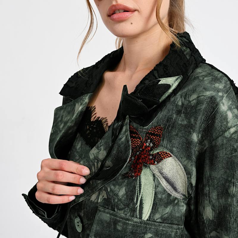 Abstract Print Cropped Jacket With Burnout Detail | Lalipop Design ...