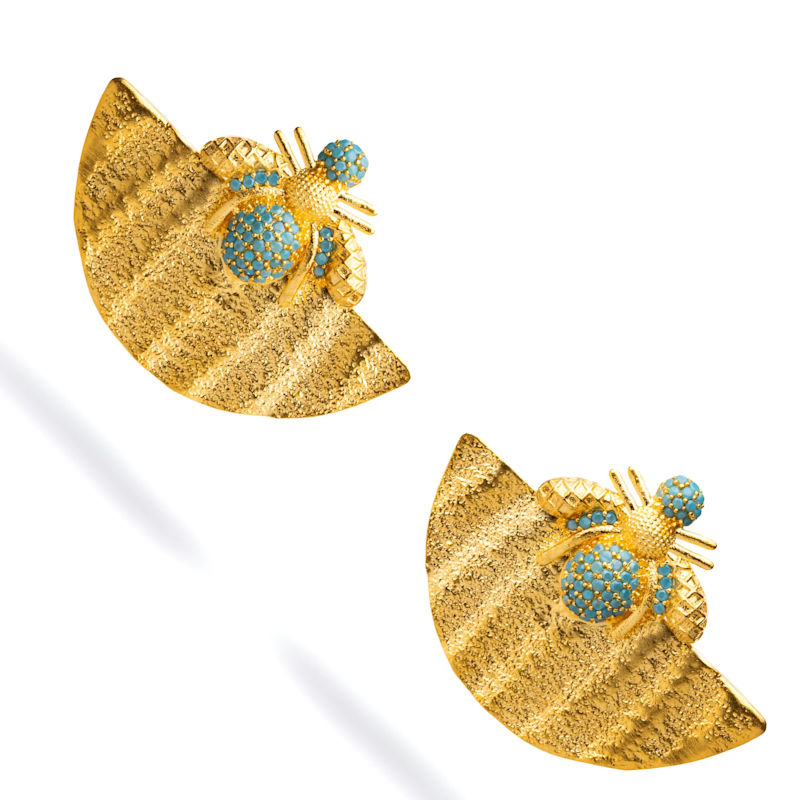 Thumbnail of Abundance Honey Bee Turquoise & Gold Chunky Earrings - Turquoise image