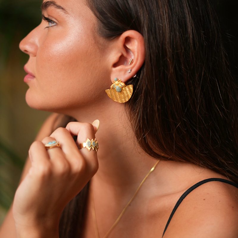Thumbnail of Abundance Honey Bee Turquoise & Gold Chunky Earrings - Turquoise image