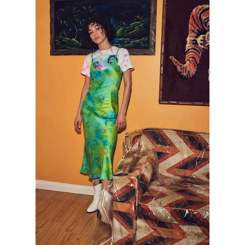 knee length dresses for ladies Solar Tie Dye Criss Crossed Midi Dress With Ties E4297A1360 – Agua de Coco main image 1
