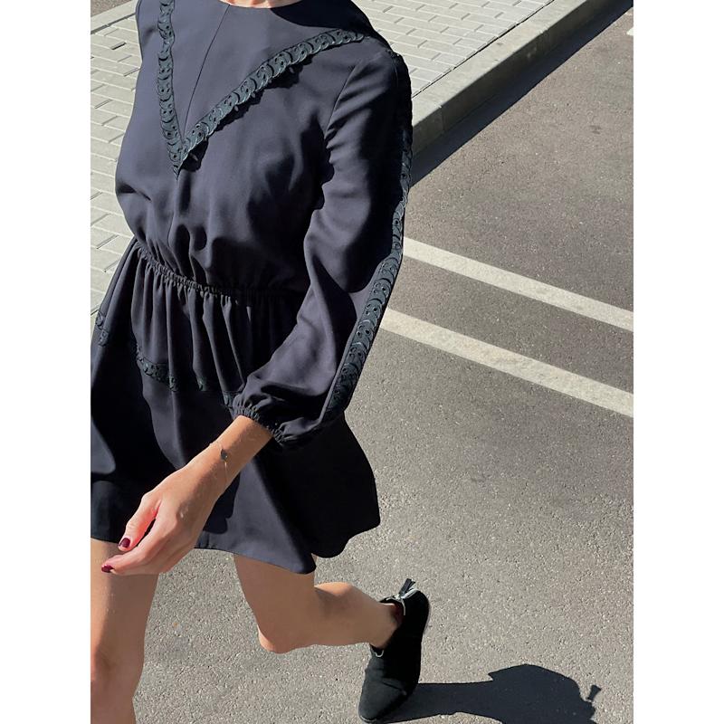 Thumbnail of Ada Lace Viscose Skater Mini Dress - Midnight Blue image