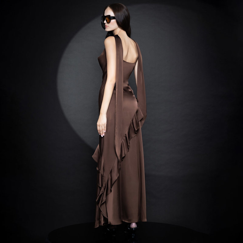 Forever Young The Label Adaline Satin Maxi Dress - Brown