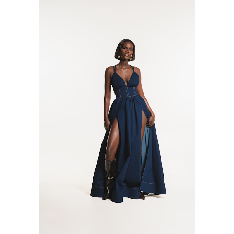 Ofuure Adele Denim Maxi Dress - Blue
