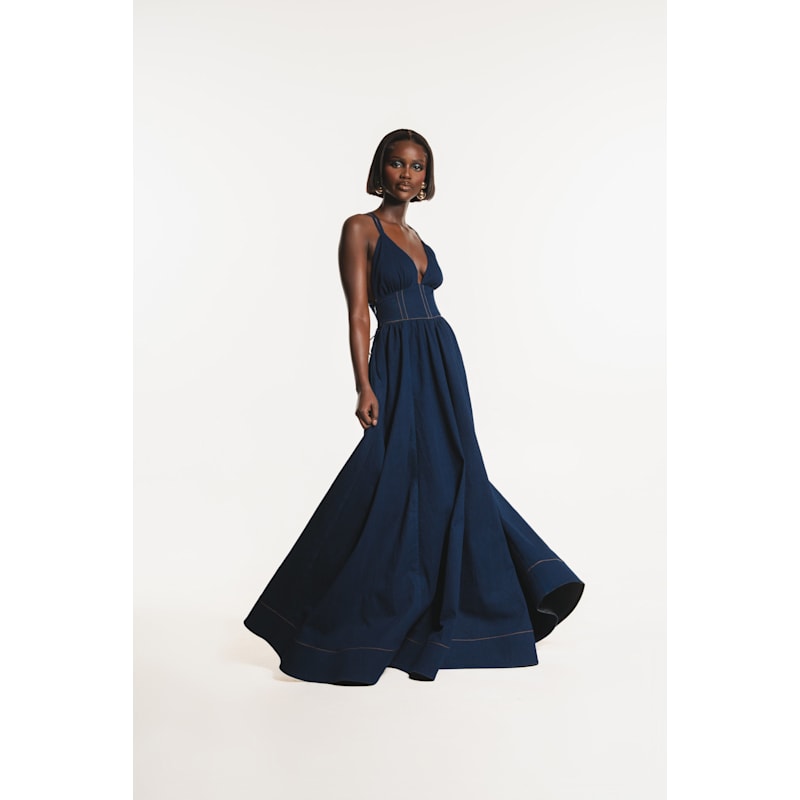 aqua blu australia adele maxi dress Denim ADELE Maxi Dress – OFUURE main image 0