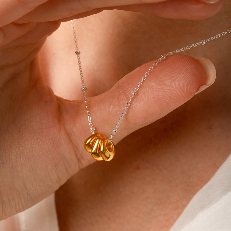 Thumbnail of Adjustable Chain & Nugget Trio Pendant In Mixed Silver Vermeil image