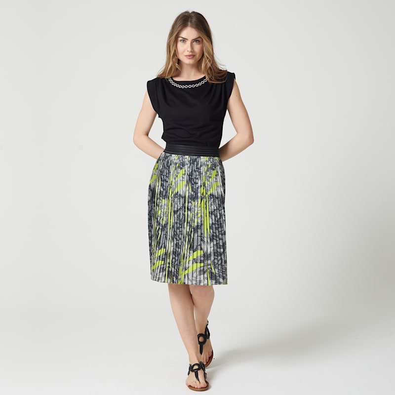 Thumbnail of Abstract Printed Knee-Length Pleated Recycled Fabric Skirt image