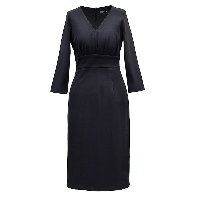 Adjusted V -Neck Dress And Folds On Chest - Black | Smart and Joy