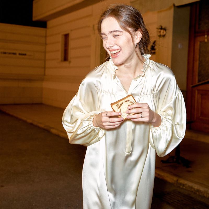 After-Party Collection Vintage Silk Blouse Dress - Ivory, Ivory / M