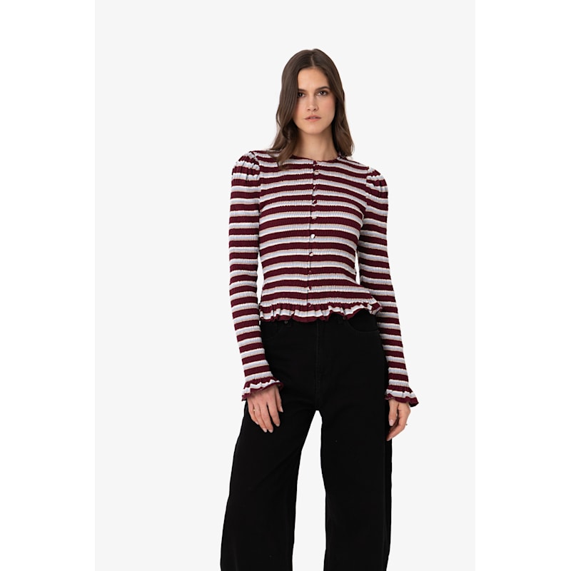 Thumbnail of Agyness Smocked Viscose Cotton Jersey Knitted Stripe Cardigan image