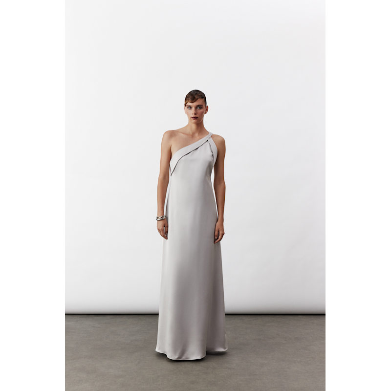 Thumbnail of Aimee Long Satin Dress In Silver image