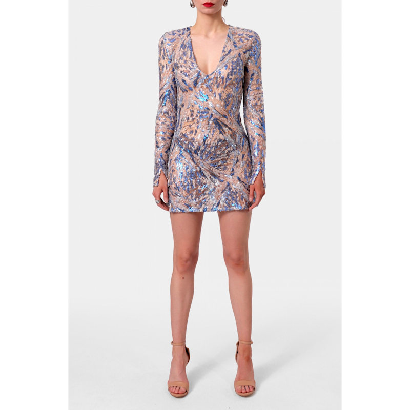 Light Blue Sequin Dress Long Sleeve Blue Mini Dress Blue Sequin Dress  Sequin Homecoming Dress Sequin