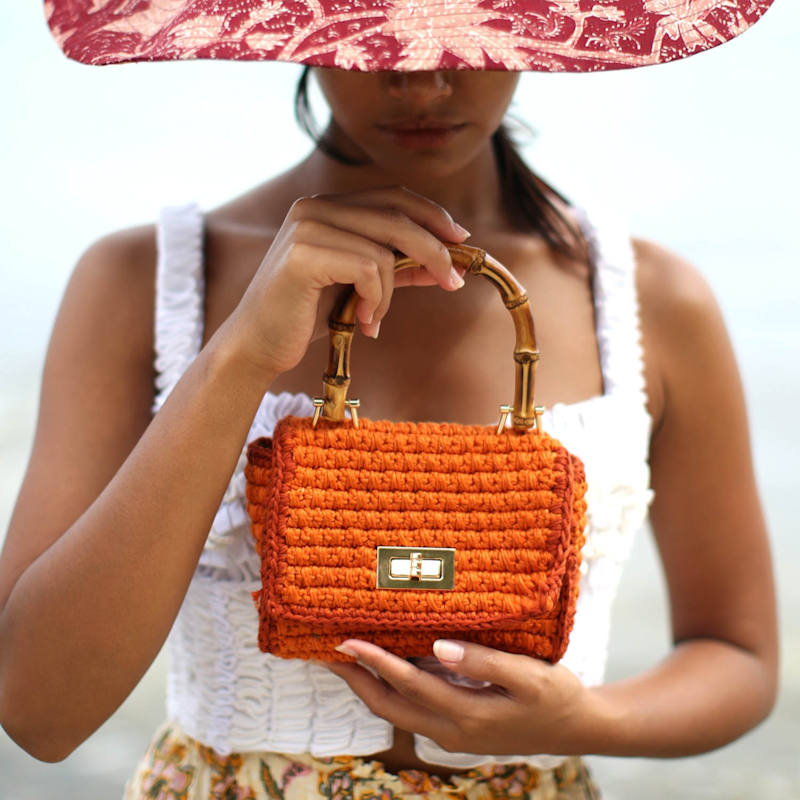 Thumbnail of Airmail Mini Crochet Handbag In Orange image