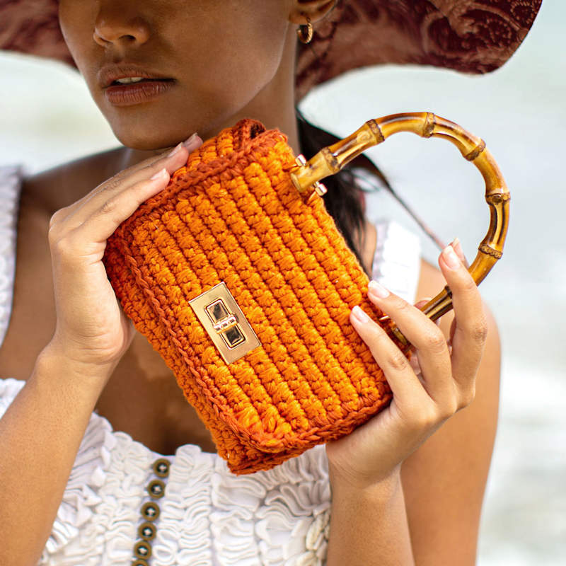 Thumbnail of Airmail Mini Crochet Handbag In Orange image