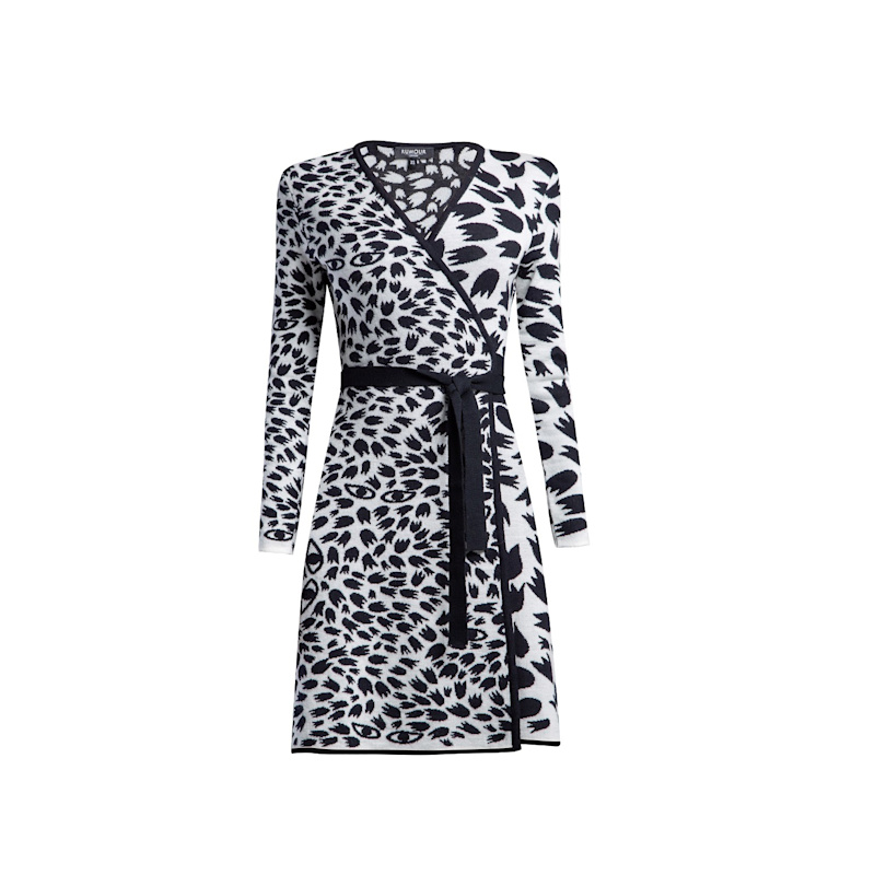 Rumour London Savannah Jacquard-knit Wrap Dress - Black/white