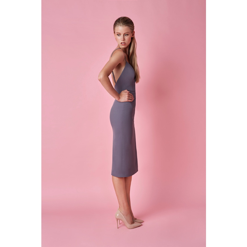 Thumbnail of Onda Grey Crepe Midi Dress With Adjustable Straps image