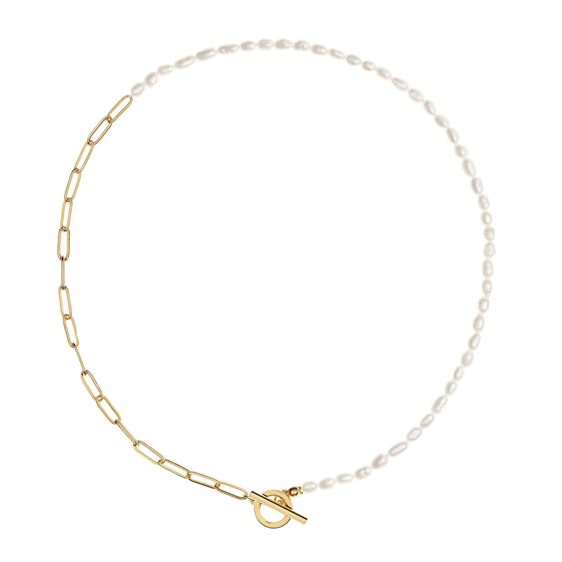 Thumbnail of Alba Mixed White Pearls & Gold Chain Necklace image
