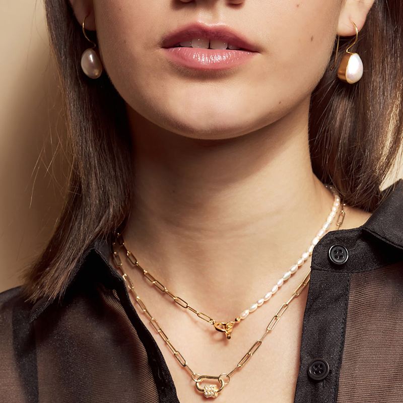 Thumbnail of Alba Mixed White Pearls & Gold Chain Necklace image