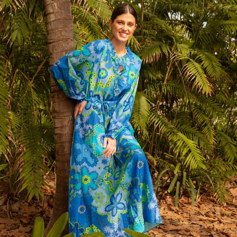 Thumbnail of Alegria Silk Cotton Kaftan Dress - Bloom Azure image