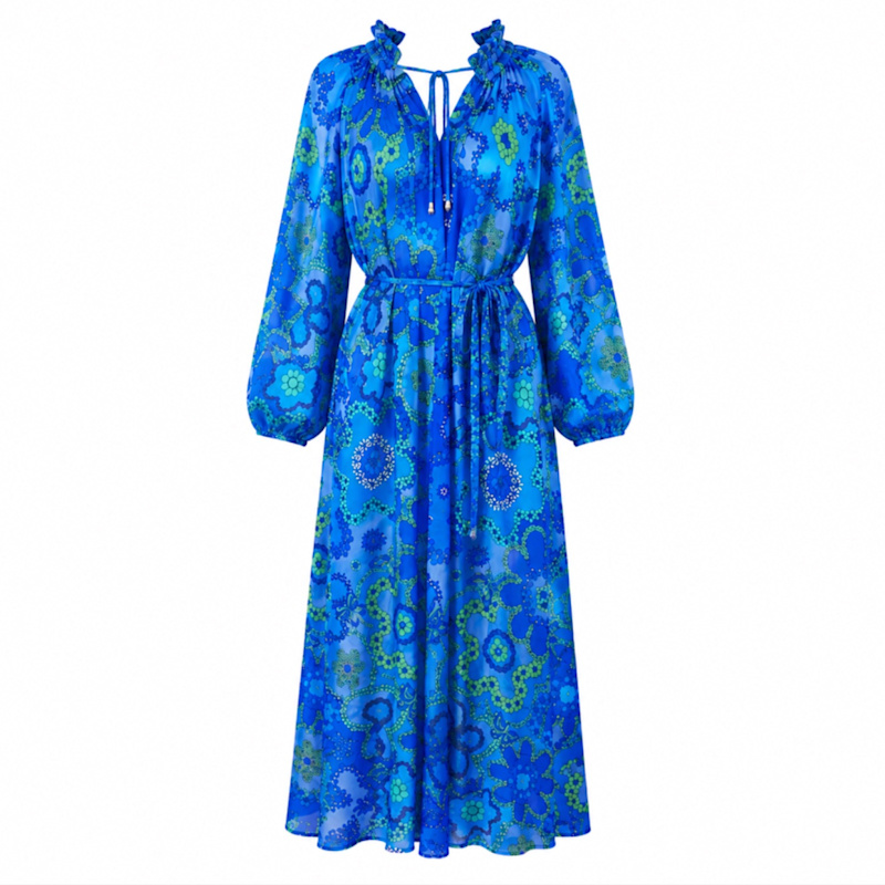 Thumbnail of Alegria Silk Cotton Kaftan Dress - Bloom Azure image