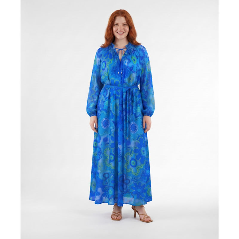 Thumbnail of Alegria Silk Cotton Kaftan Dress - Bloom Azure image