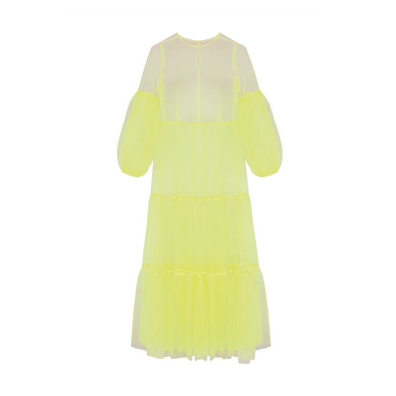 chinese dress ladies Alena neon yellow maxi dress in tulle. – Helene Galwas main image 0
