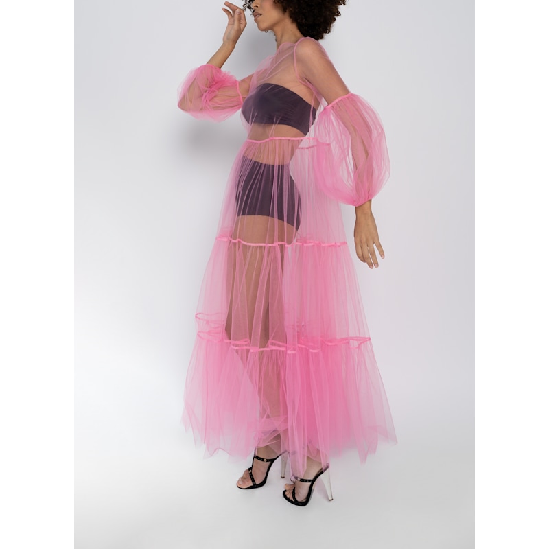Alena Maxi Tulle Dress Neon-Pink | Helene Galwas | Wolf & Badger
