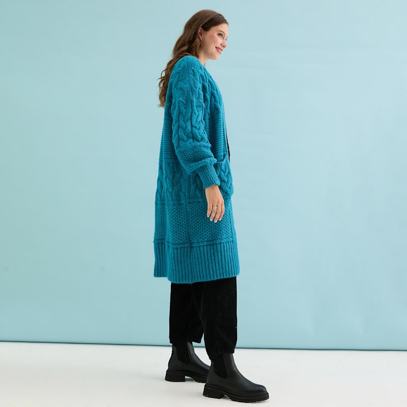 Alex Balloon Sleeve Cable Maxi Cardigan - Teal | Cara & The Sky