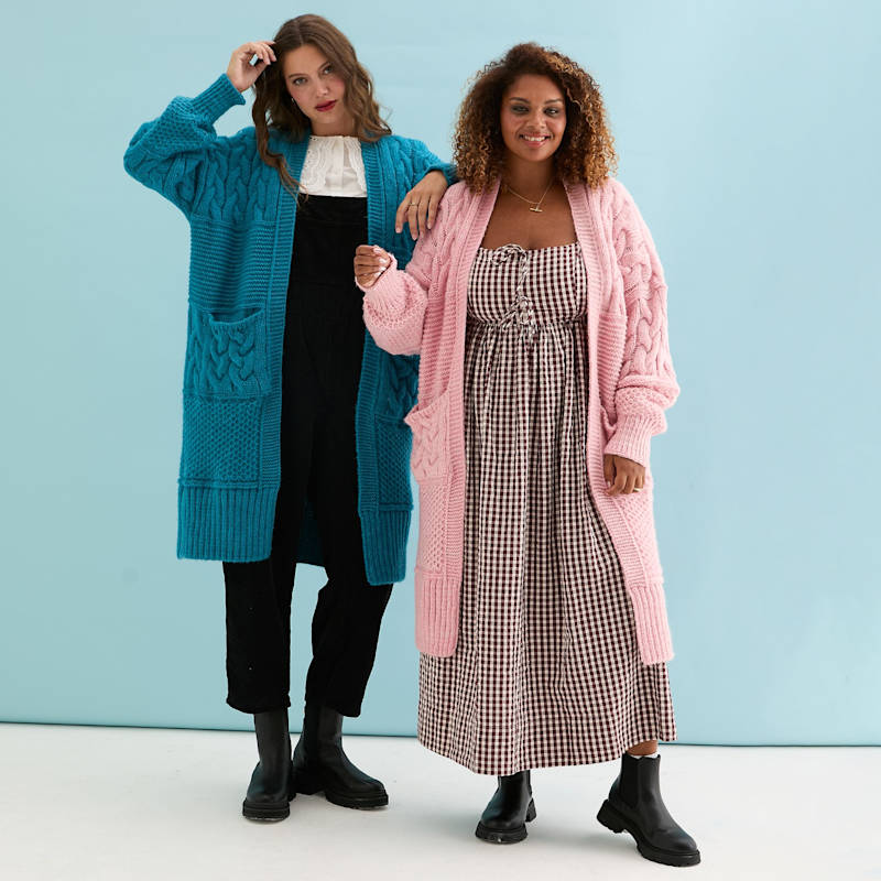 Alex Balloon Sleeve Cable Maxi Cardigan - Teal | Cara & The Sky